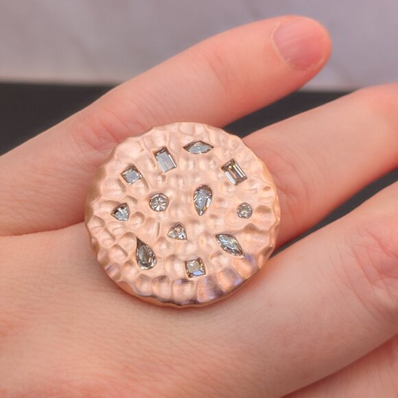 Sterling Silver Hammered Disc Ring with Mixed-Cut CZ — Rose Finish, Size 6 - Picture 1 of 11